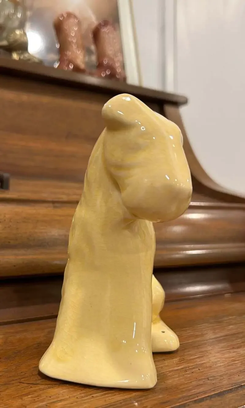Vintage Ceramic Yellow Crackle Glaze Terrier Dog Planter Vase Figurine